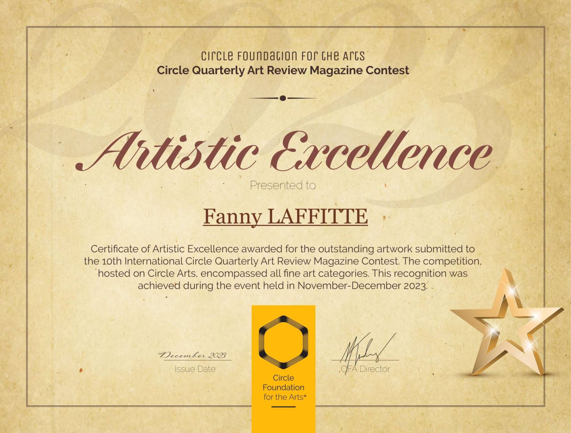Certificat d’excellence artistique (Circle Foundation for the arts)